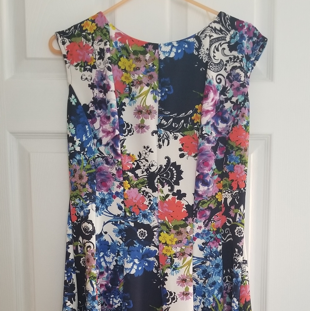 Scuba A line floral dress with gold back zipper